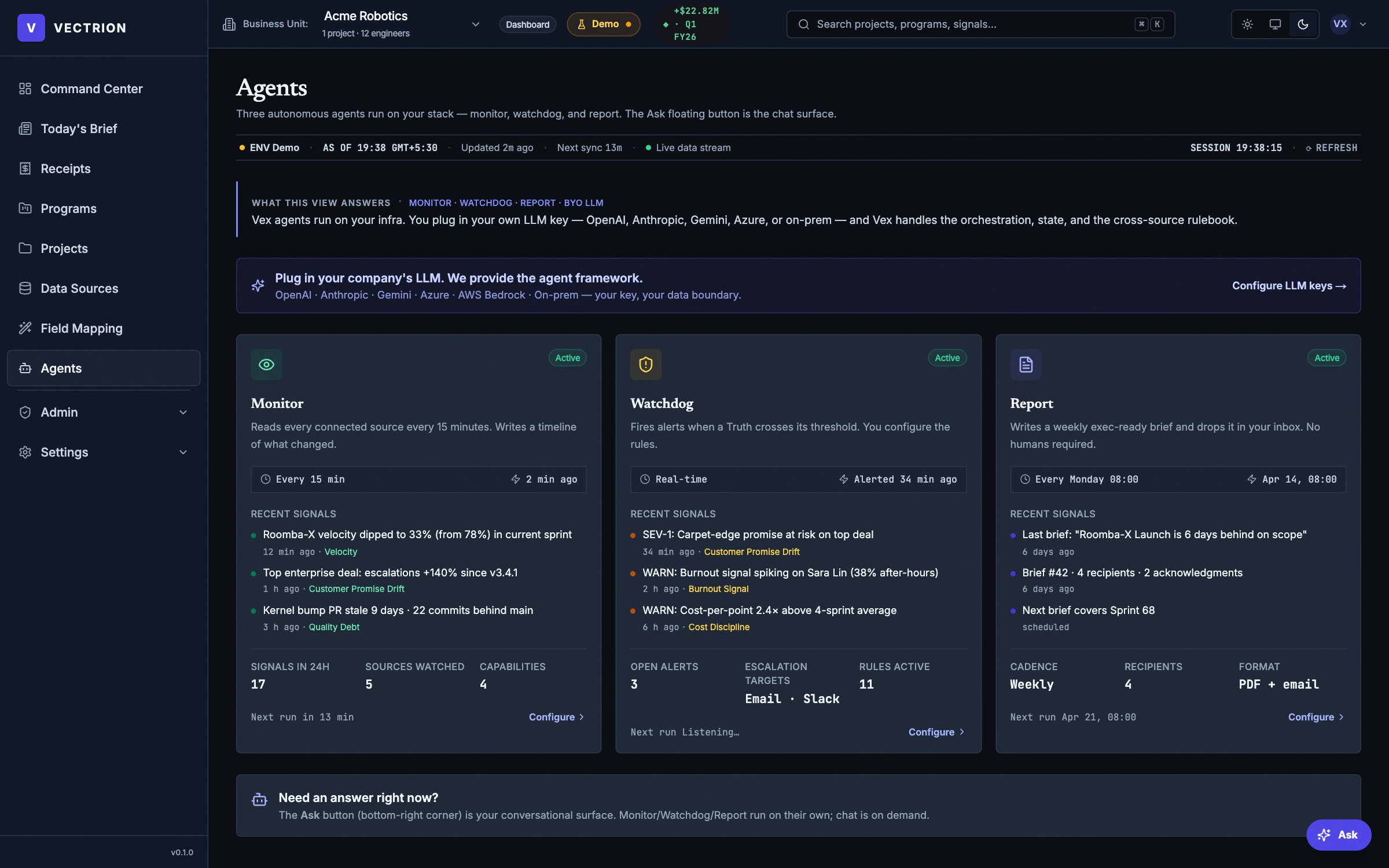 The agent layer: monitor, watchdog and weekly report